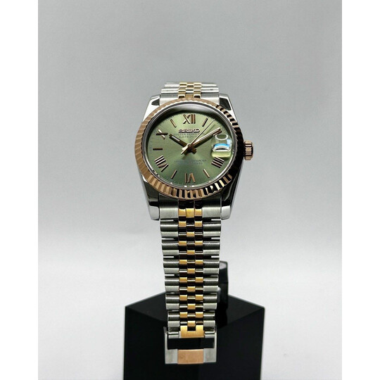 Custom Seiko Mod • 2-Tone Rose Gold Olive Roman DateJust • 36mm